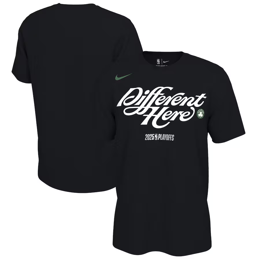 Men's Boston Celtics Black 2025 Playoffs On-Court Mantra T-Shirt Men's Boston Celtics Black 2025 Playoffs On-Court Mantra T-Shirt